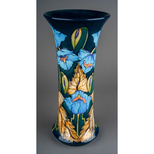 617 - A boxed Moorcroft pottery Collectors Club conical flared rim vase decorated in the Blue Rhapsody des... 