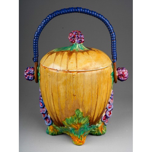 663 - A CLARICE CLIFF 'MY GARDEN' BISCUIT BARREL, shape 673, circa 1934, of tapering ovoid form with mould... 