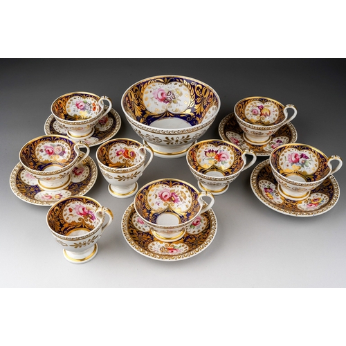 669 - An early 19th Century part tea set to include: five teacups, two coffee cups, five saucers and slope... 