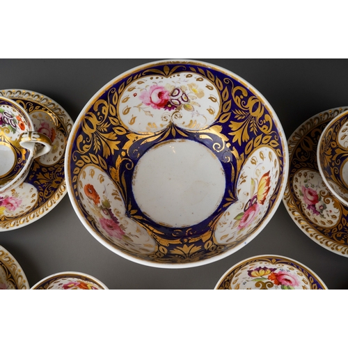 669 - An early 19th Century part tea set to include: five teacups, two coffee cups, five saucers and slope... 