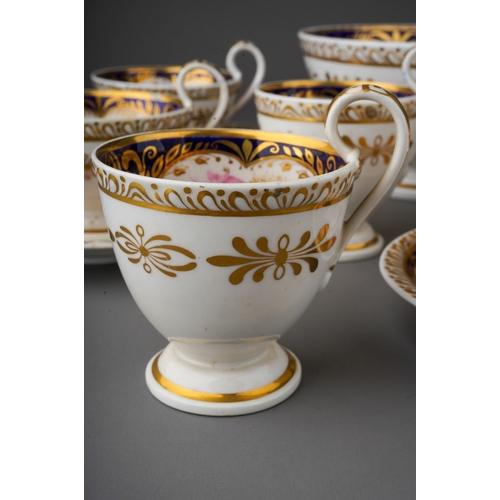 669 - An early 19th Century part tea set to include: five teacups, two coffee cups, five saucers and slope... 