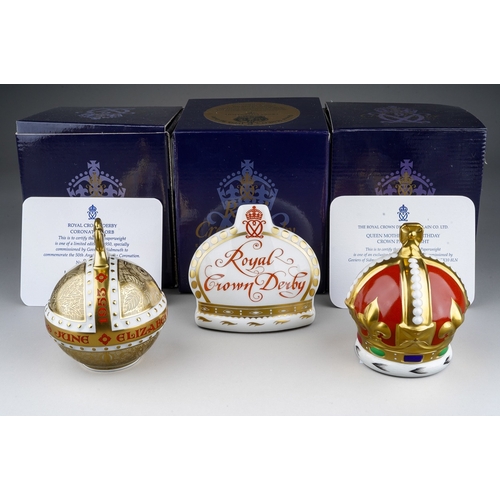 681 - Three boxed Royal Crown Derby paperweights, comprising a limited edition 