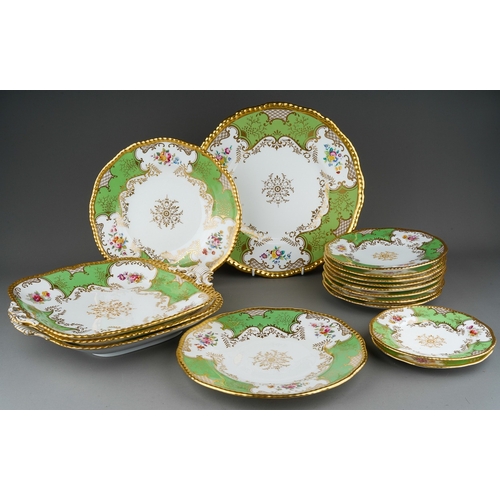 690 - A collection of sixteen pieces of green Coalport Batwing tea and dessert wares, gadrooned edges, com... 