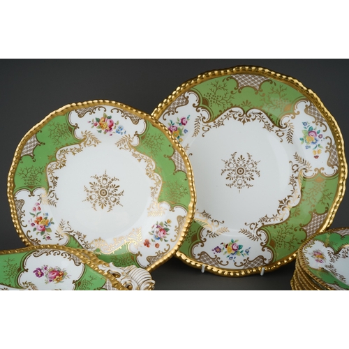 690 - A collection of sixteen pieces of green Coalport Batwing tea and dessert wares, gadrooned edges, com... 