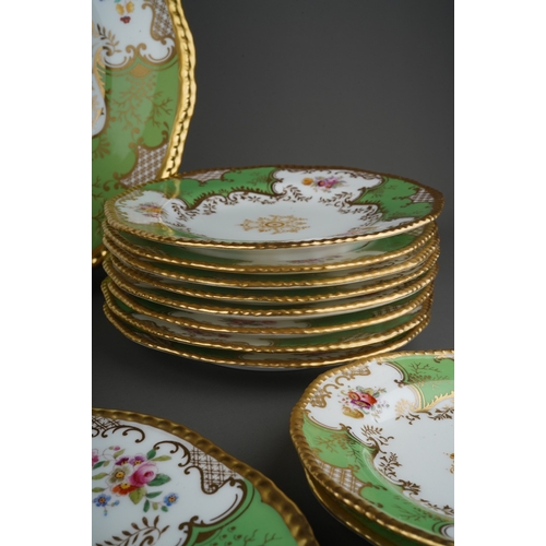 690 - A collection of sixteen pieces of green Coalport Batwing tea and dessert wares, gadrooned edges, com... 