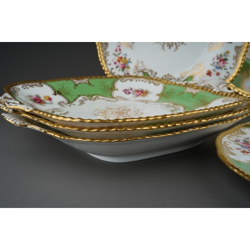 690 - A collection of sixteen pieces of green Coalport Batwing tea and dessert wares, gadrooned edges, com... 