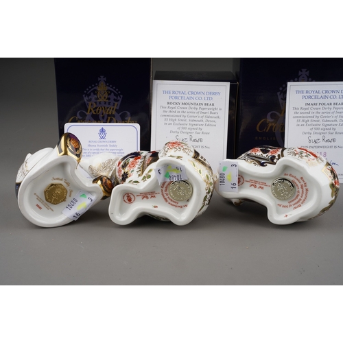 700 - Three boxed Royal Crown Derby limited edition paperweights, comprising 'Imari Polar Bear', no.418 /5... 