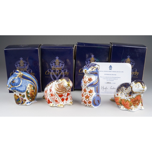 710 - Four boxed Royal Crown Derby paperweights, comprising a limited edition 'Riverbank Beaver', no.2854/... 