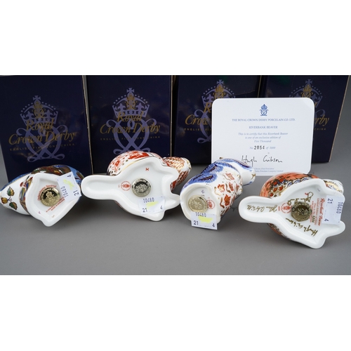 710 - Four boxed Royal Crown Derby paperweights, comprising a limited edition 'Riverbank Beaver', no.2854/... 