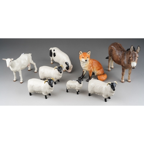 713 - Animal models to include: four Beswick black faced sheep (inc 1 x lamb); a Royal Doulton spotted Pig... 