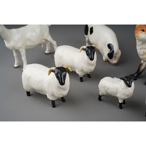 713 - Animal models to include: four Beswick black faced sheep (inc 1 x lamb); a Royal Doulton spotted Pig... 