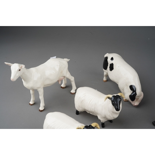 713 - Animal models to include: four Beswick black faced sheep (inc 1 x lamb); a Royal Doulton spotted Pig... 