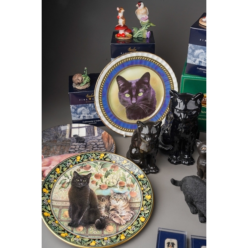 715 - A Beswick parian black seated kitten together with a two black Beswick type cats; three Cat themes p... 