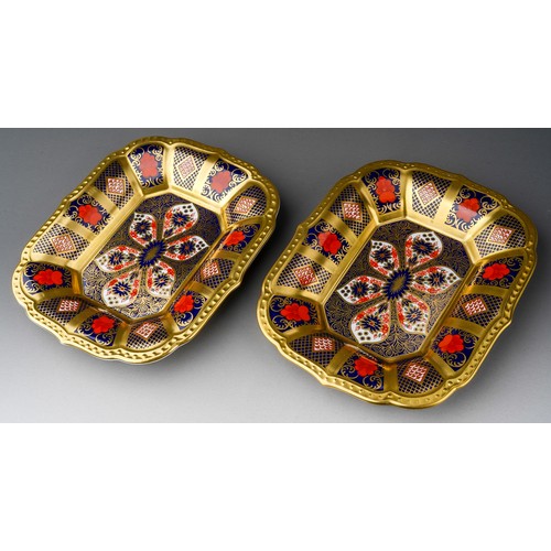 728 - A pair of Royal Crown Derby Old Imari 1128 oblong bon bon dishes, red backstamps (2)