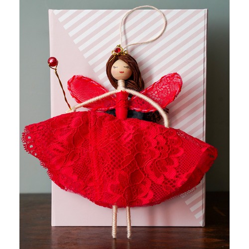 741 - A Fairy made from the fabric from Lisa Snowdon's red bra & additional materials. Approx size H 16 cm... 