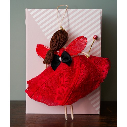 741 - A Fairy made from the fabric from Lisa Snowdon's red bra & additional materials. Approx size H 16 cm... 