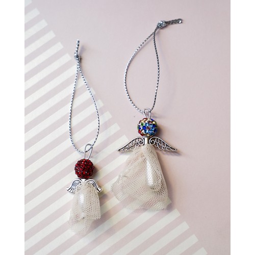 753 - Set of 2 Angel charms made from the lining of Lorraine Kelly’s bra and additional materials.
Angel c... 