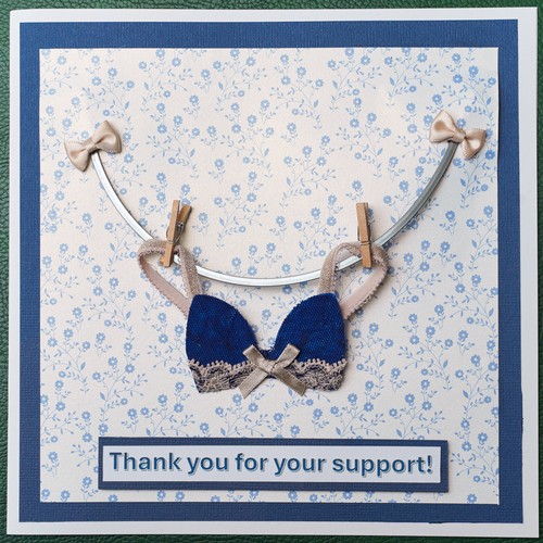 755 - A greeting card decorated with a mini bra made from the fabric of Lorraine Kelly’s bra
Approx size H... 