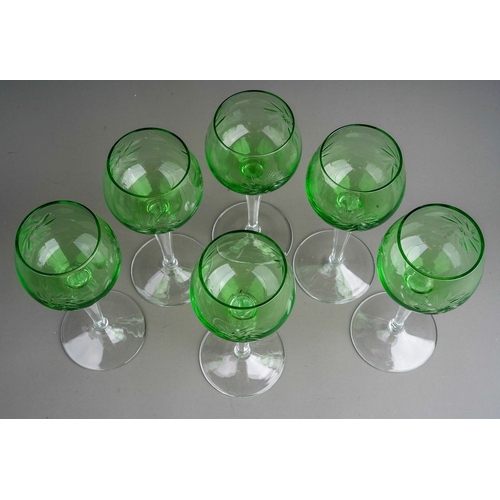 788 - Three pairs of vintage Bohemian green and clear glass hocks, in original boxes  (3)