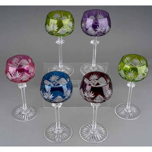 789 - A set of 6 Val St Lambert Harlequin wine glasses, circa 1940s, in the Berncastle pattern, the ovoid ... 