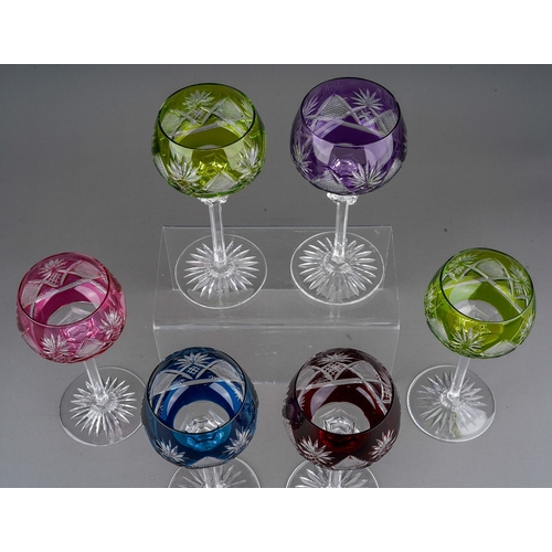 789 - A set of 6 Val St Lambert Harlequin wine glasses, circa 1940s, in the Berncastle pattern, the ovoid ... 