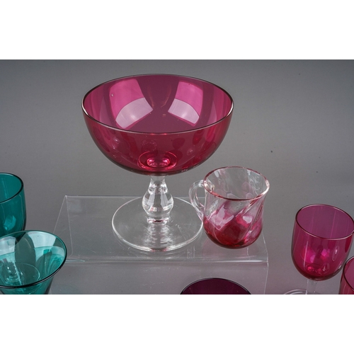 799 - Collection of Victorian glass ware to include cranberry tumblers, wine glasses and bob bon dish, vas... 