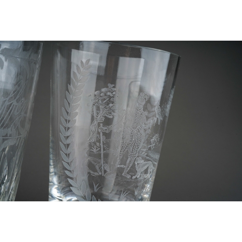 803 - A late 19th Century tumbler belonging to William Boffey, etched with ferns together with a Modern tu... 