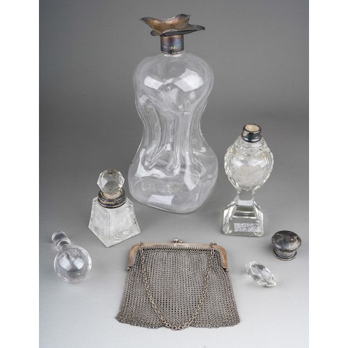 805 - A late Victorian silver mounted gluck decanter and stopper, with silver collar and rim hallmarked by... 