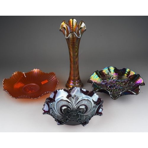 815 - Four pieces of early 20th century American Carnival glass from the Imperial factory, comprising an a... 