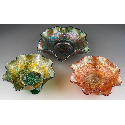 822 - Three pieces of early 20th century American Carnival glass from the Fenton factory, comprising a mar... 