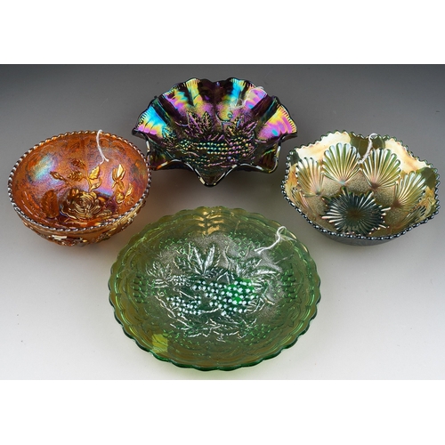 824 - Four pieces of early 20th century American Carnival glass from the Imperial factory, comprising a fr... 