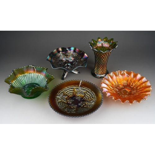 829 - Five pieces of early 20th century American Carnival glass from the Northwood factory, comprising a f... 