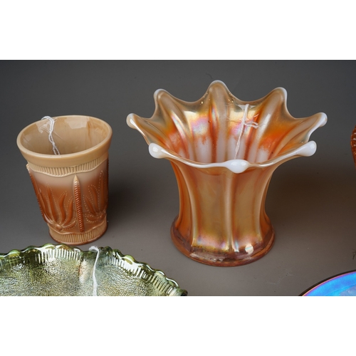 830 - Five pieces of early 20th century American moulded glass, including a Dugan Ten Thirteen R vase in p... 