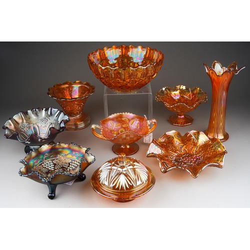 831 - Nine pieces of early 20th century American and European carnival glass, including pieces by Northwoo... 