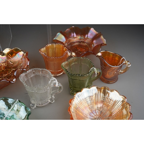 833 - Fourteen pieces of early 20th century American and English pressed and Carnival glass including Sowe... 