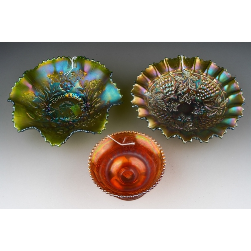 834 - Three pieces of early 20th century American Carnival glass from the Northwood factory, comprising a ... 