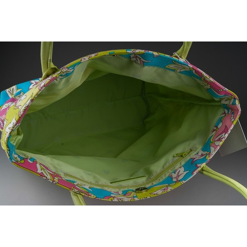 840 - Emilio Pucci: a green and pink floral large canvas tote with leather handles, model 61BE06,  with la... 