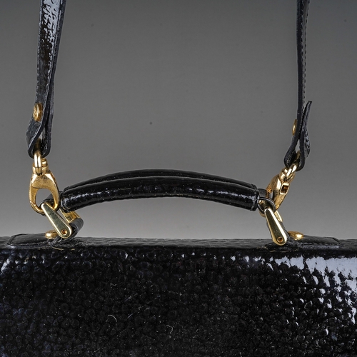 841 - Vivienne Westwood, an Ebury Orb black patent snakeskin style leather tote handbag with strap, gilt h... 