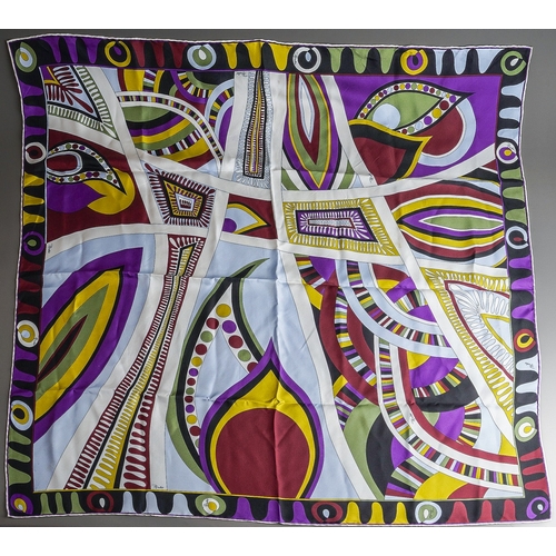 846 - Emilio Pucci Fuilio large silk scarf, hand stitched border, printed in Psychedelic pattern mainly br... 