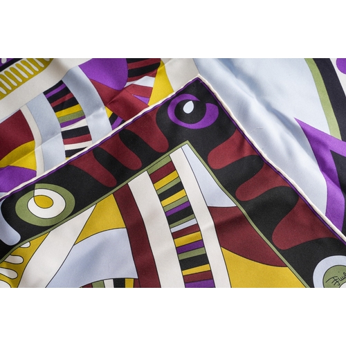 846 - Emilio Pucci Fuilio large silk scarf, hand stitched border, printed in Psychedelic pattern mainly br... 