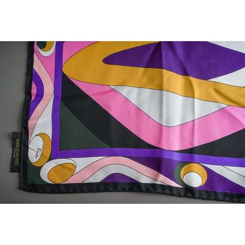 847 - Emilio Pucci Fuilio large silk scarf, hand stitched border, printed in an undulating pattern mainly ... 