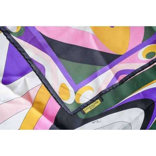 847 - Emilio Pucci Fuilio large silk scarf, hand stitched border, printed in an undulating pattern mainly ... 