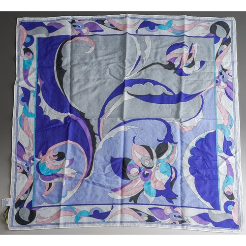 847 - Emilio Pucci Fuilio large silk scarf, hand stitched border, printed in an undulating pattern mainly ... 