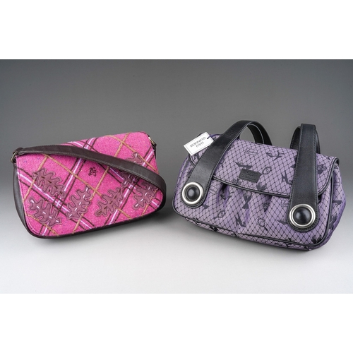 849 - Lulu Guinness: a Small Mary purple fishnet jacquard shoulder bag with leatherette straps, label pres... 