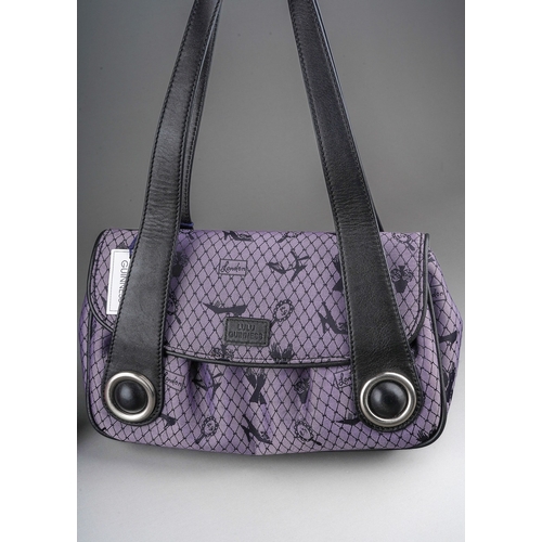 849 - Lulu Guinness: a Small Mary purple fishnet jacquard shoulder bag with leatherette straps, label pres... 