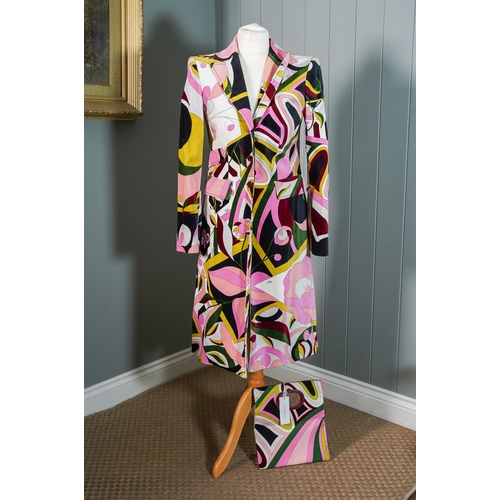 854 - Emilio Pucci Velvet Overcoat UK Size 10 and matching chord bag