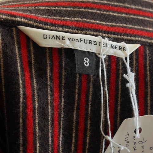 862 - Diane Von Furstenberg pure wool military style jacket, brown and red stripes pattern, size US 8 (UK ... 