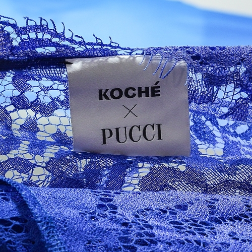 863 - Koche x Pucci Royal Blue floral lace full length dress and sleeves, UK Size 12, with slip (some labe... 