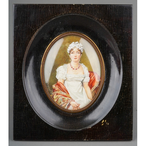 875 - Early 20th Century School, circa 1900, after Jacques-Louis Davis, portrait miniature of The Comtesse... 