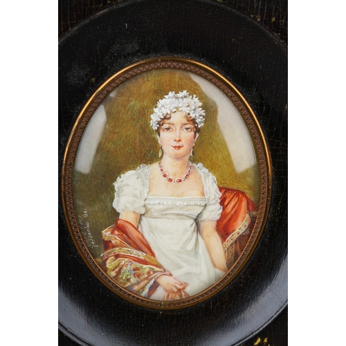 875 - Early 20th Century School, circa 1900, after Jacques-Louis Davis, portrait miniature of The Comtesse... 